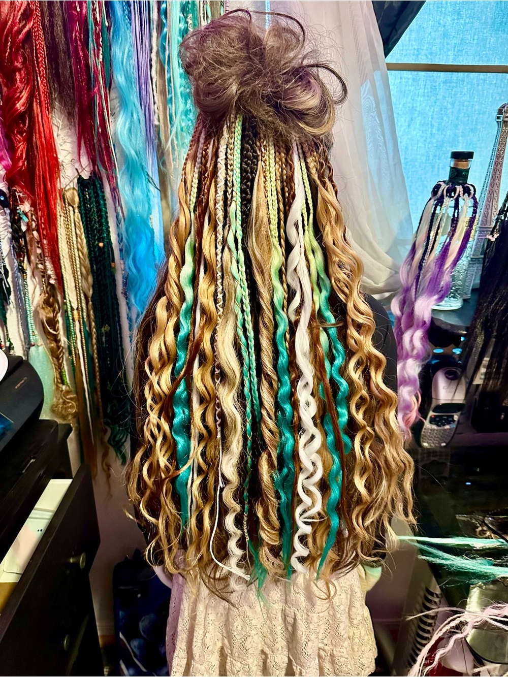 Mixed Braided Hair Extensions for Women - Blonde with Mint Accents